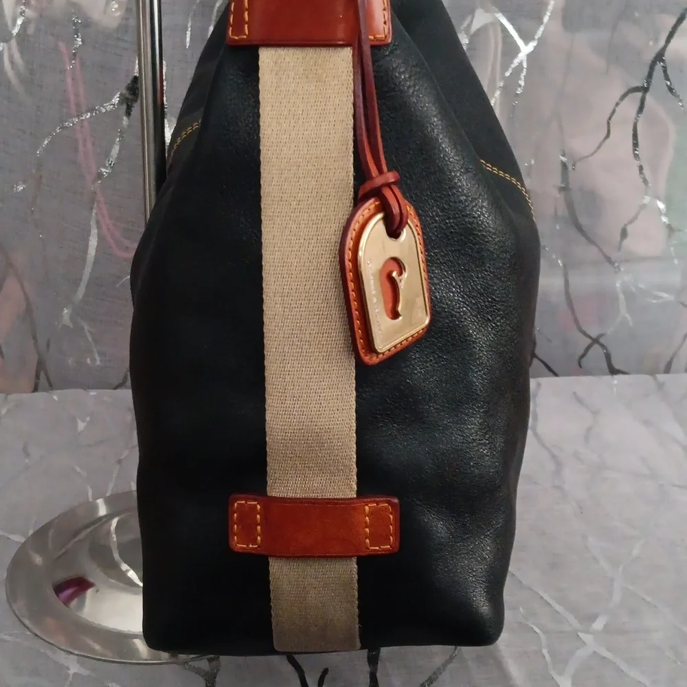 Dooney & Bourke Black Leather Hobo with Brown Trim - Picture 8 of 16